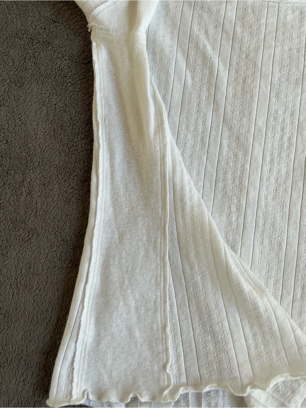Free People We The Free White Pointelle Ribbed Tee - Boho Lettuce Hem - M - Picture 3 of 14